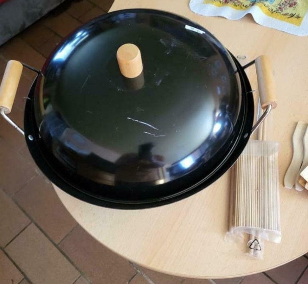 Stalen wok, Maison & Meubles, Cuisine | Casseroles & Poêles, Comme neuf, Enlèvement, Autres matériaux, Wok