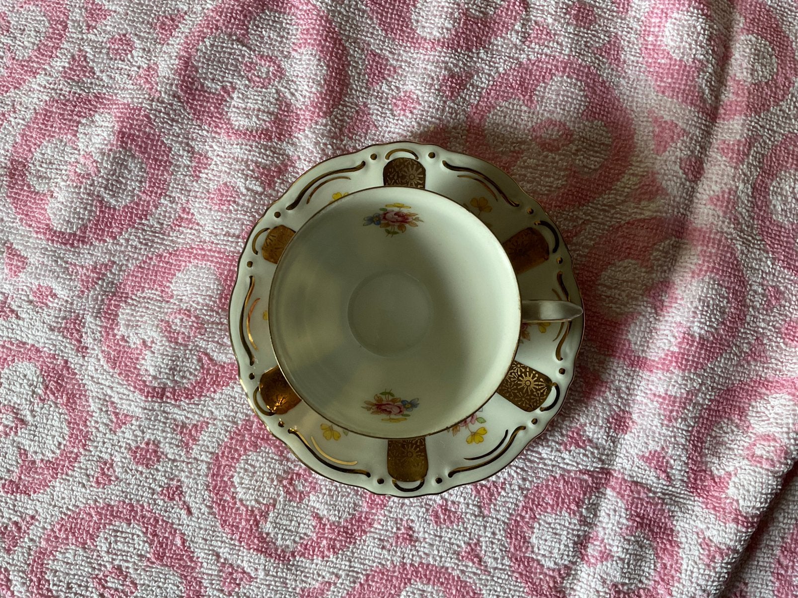 Tasse à thé vintage à rayures cuivrées, Envoi, Comme neuf