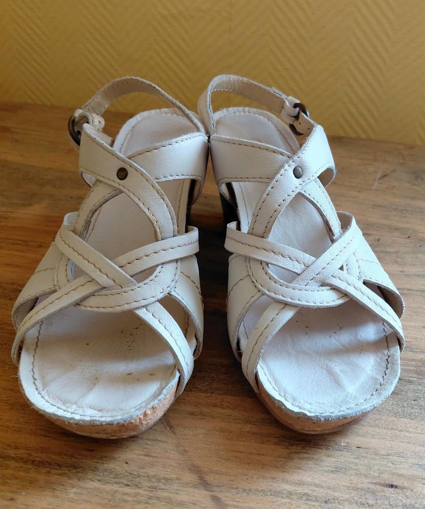 Sandales compensées en cuir, Kleding | Dames, Schoenen, Ophalen, Wit, Sandalen of Muiltjes, Gedragen