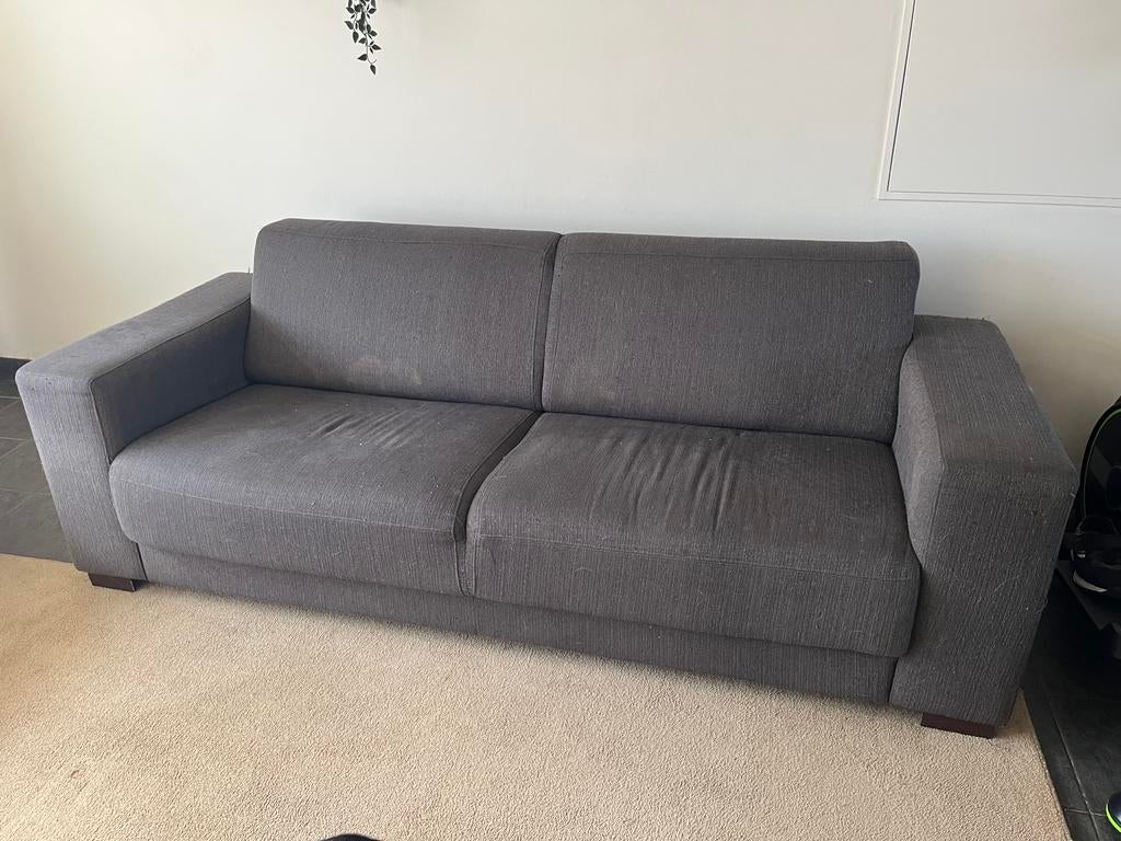 GRATIS - Grijze zetel, 200 à 250 cm, Banc droit, Enlèvement, Utilisé