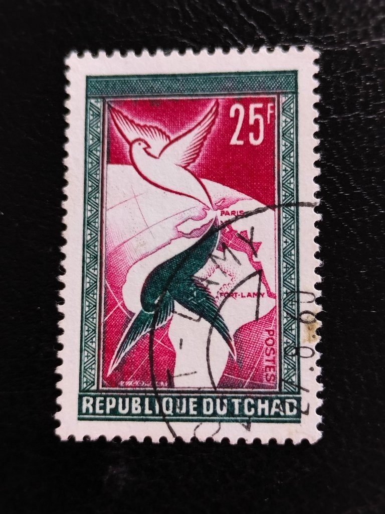 Tsjad 1959 - landkaart, vogels, duiven, Verzenden, Overige landen, Gestempeld