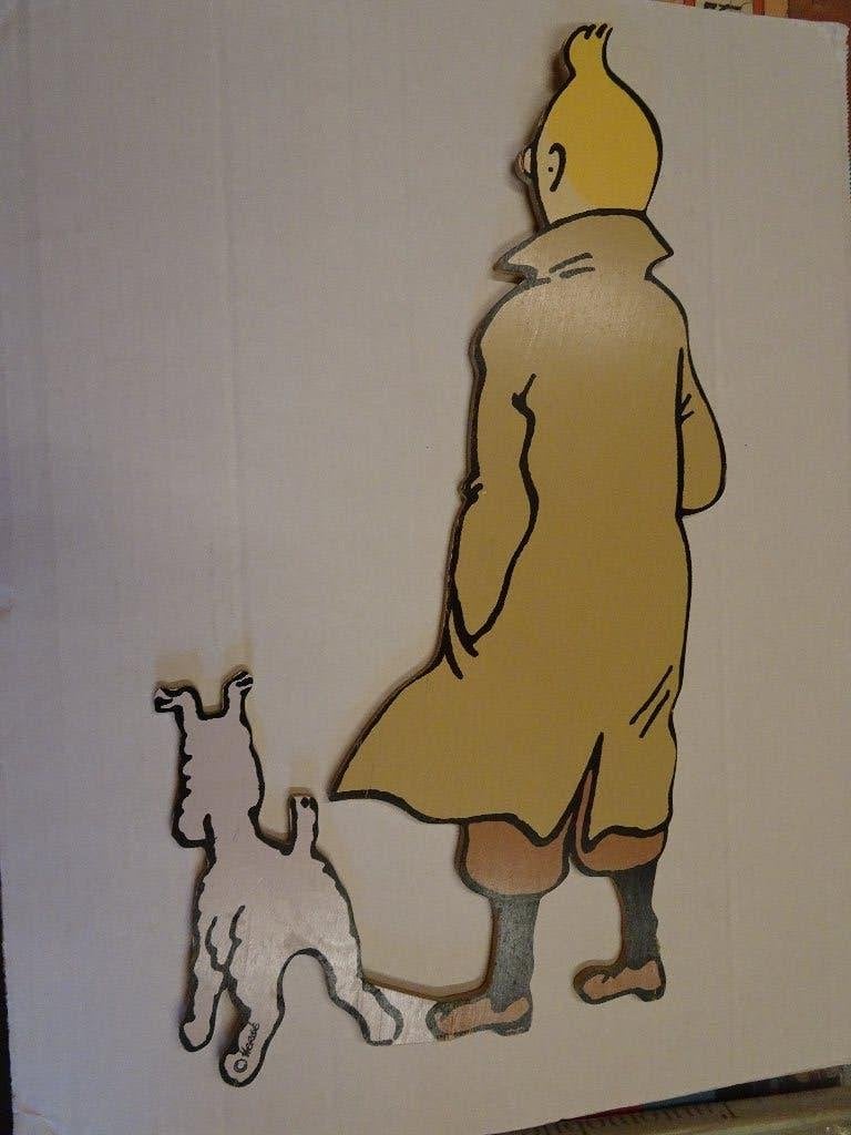 Broek met houten silhouet - Kuifje en Sneeuwwitje, Verzenden, Kuifje, Gebruikt, Plaatje, Poster of Sticker