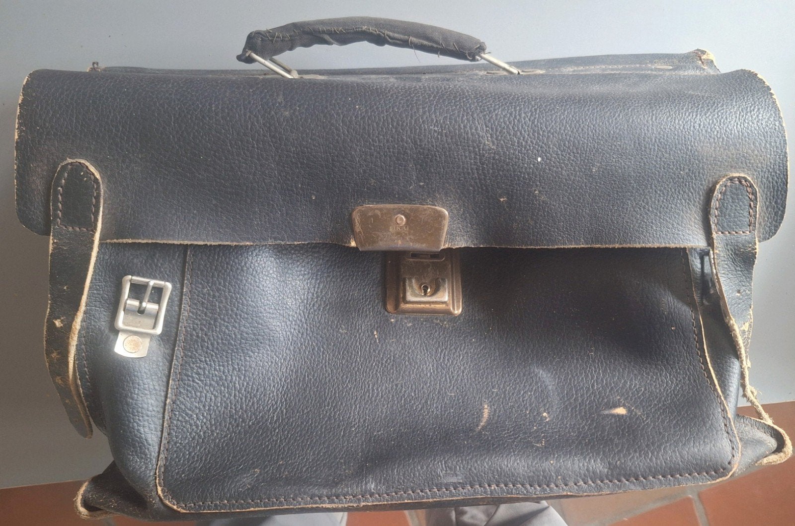 Vintage lederen aktentas in goede staat, Ophalen, Gebruikt, Zwart, Aktetas of Boekentas