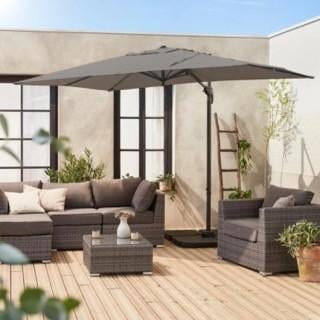 Sweeek rechthoekige paraplu 2x3 m grijs + 4-delige basis, Tuin en Terras, Parasols, Zo goed als nieuw, Stokparasol, 2 tot 3 meter