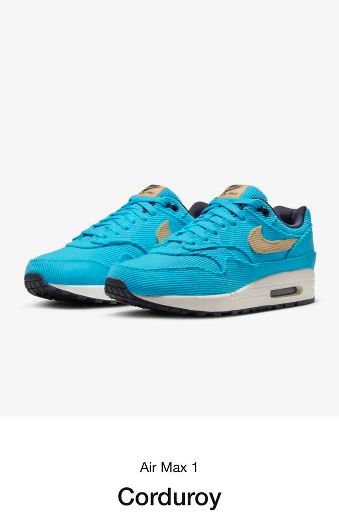 Nike Air Max 1 Corduroy Baltic Blue, Ophalen, Blauw, Nieuw, Sneakers