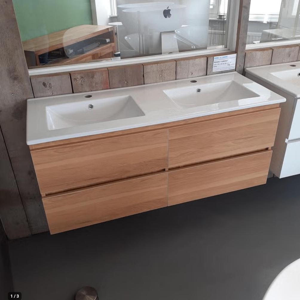 Badkamermeubel Overloop, Eiken, Twee wastafels, 120cm, Kode, Maison & Meubles, Accessoires pour la Maison | Autre, Neuf, Envoi