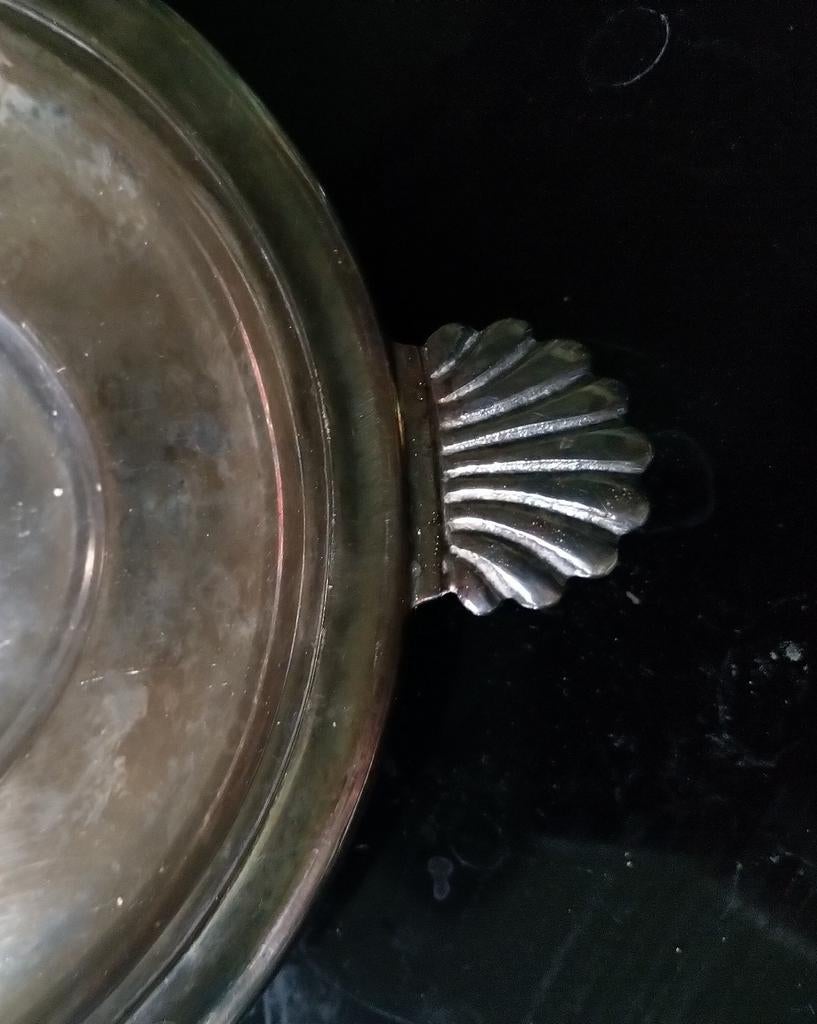 Grote verzilverde schaal met stempel, Antiek en Kunst, Zilver