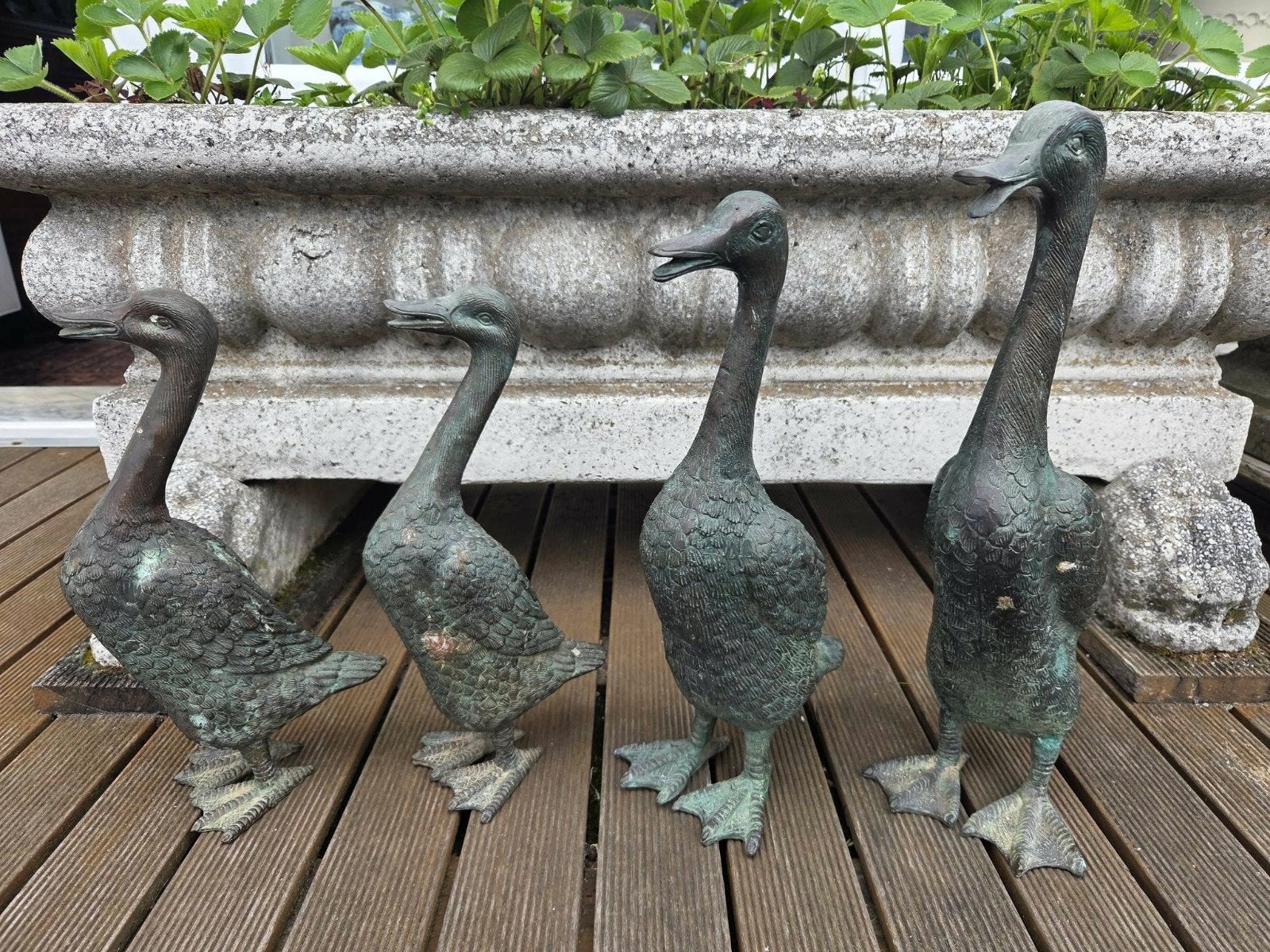 Ensemble unique de 4 canards massifs en bronze - vintage aut, Enlèvement ou Envoi, Brons, Statue