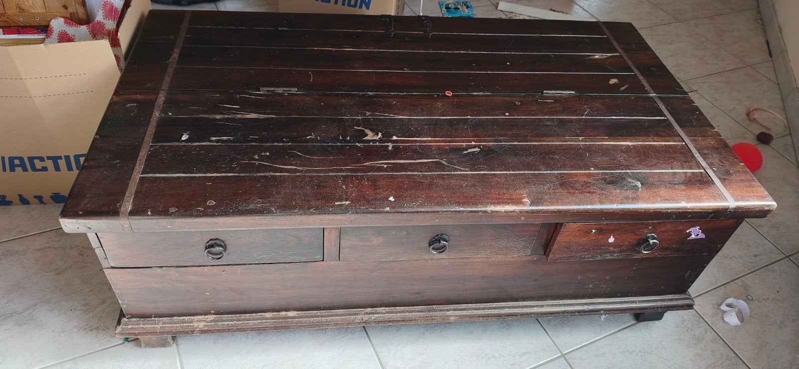 antieke houten kist, Ophalen