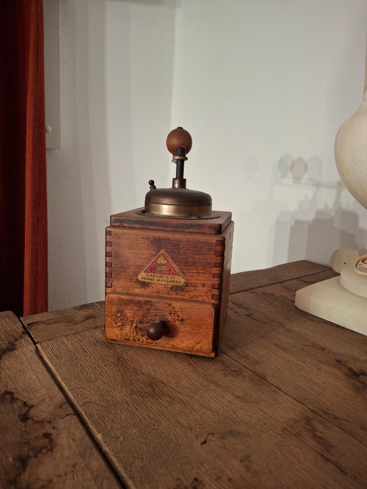 Moulin à café ancien en bois avec tiroir, Enlèvement ou Envoi