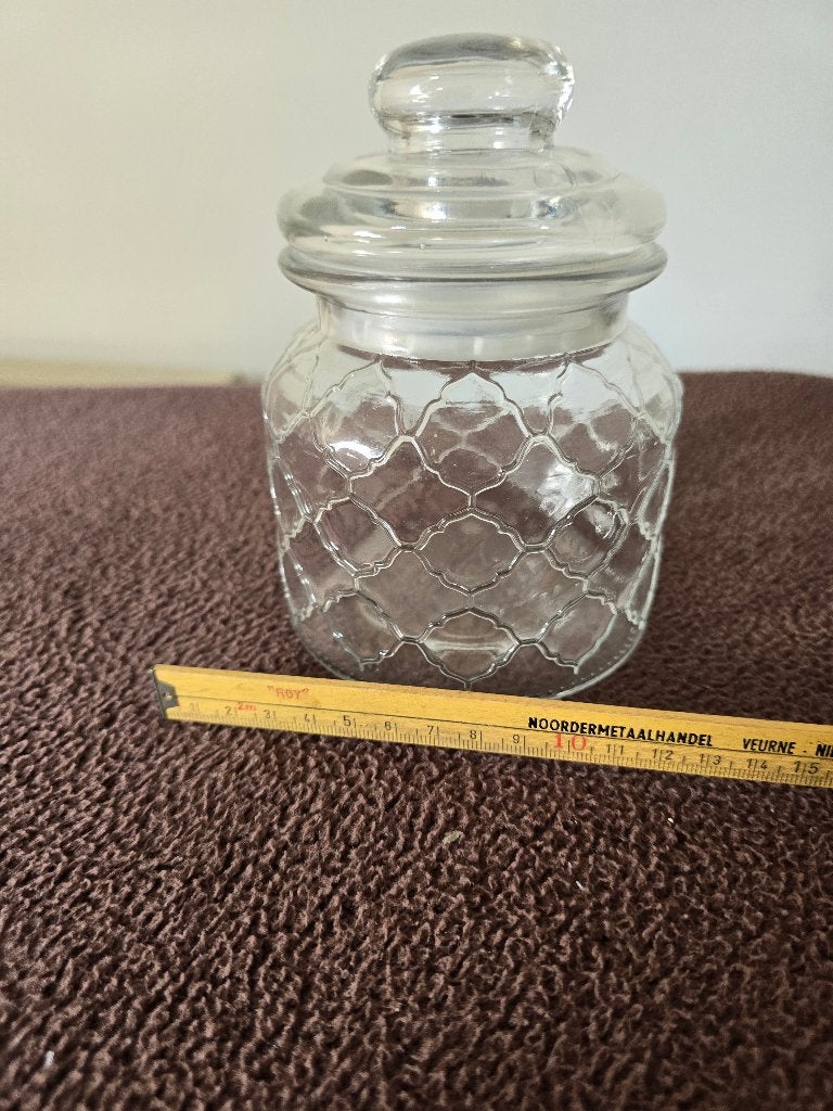 glazen koekjes of snoepjes container met deksel, Ophalen, 11 cm, Zo goed als nieuw, Met deksel