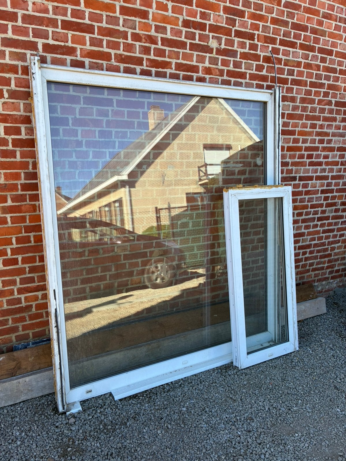 2 PVC ramen vast dubbel glas, Ophalen, Gebruikt