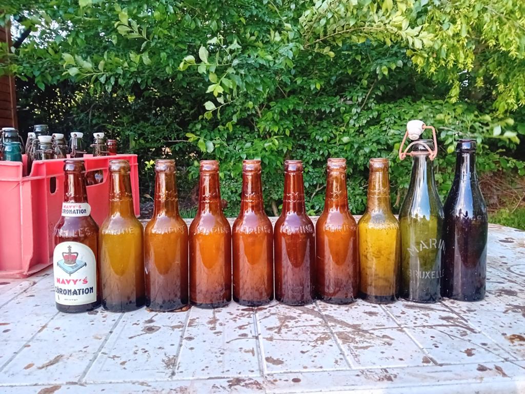 Oude vintage bierflessen brouwerij Marine Brussel, Ophalen of Verzenden