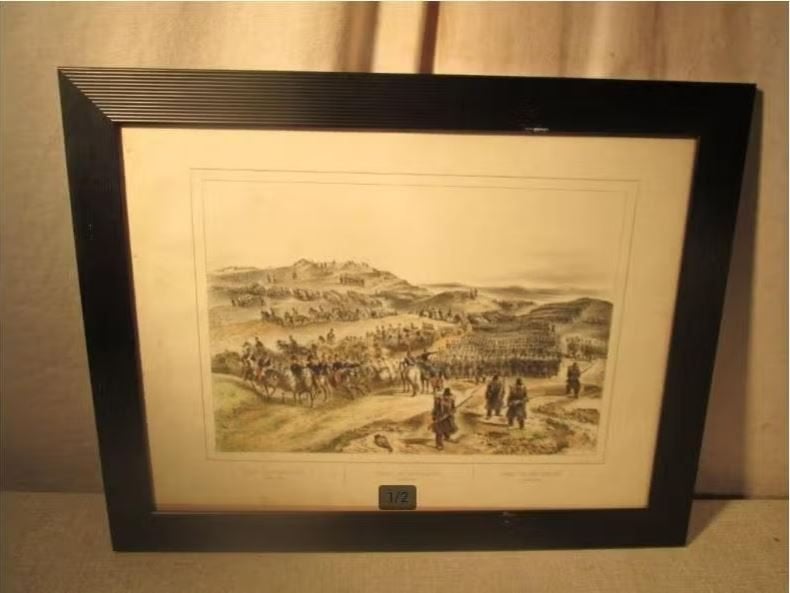 Mooie Oude Gravure 'March sur Constantine' - 46x36, Antiek en Kunst, Kunst | Etsen en Gravures, Ophalen of Verzenden, Militair