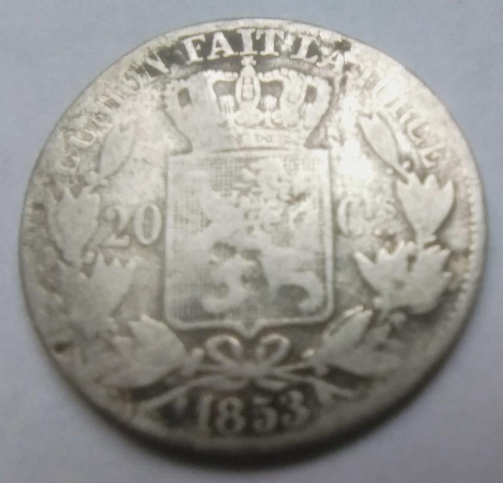 belgie 20 centimes 1853 L W -Leopold 1, Zilver, Ophalen of Verzenden, Losse munt, Zilver