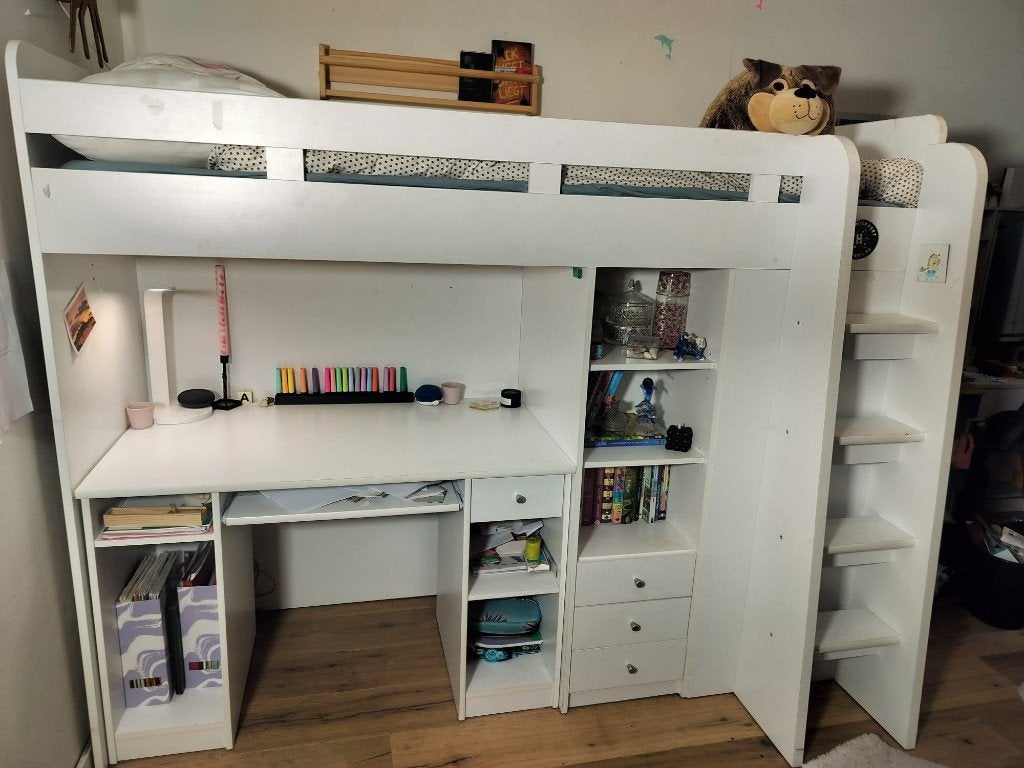 Hoogslaper Uniq met bureau en kast (90x200cm), Ophalen, Zo goed als nieuw, Hoogslaper
