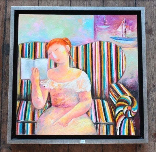 Tableau de Yutao Ge, Femme en lecture, Enlèvement ou Envoi, Peinture à l'huile