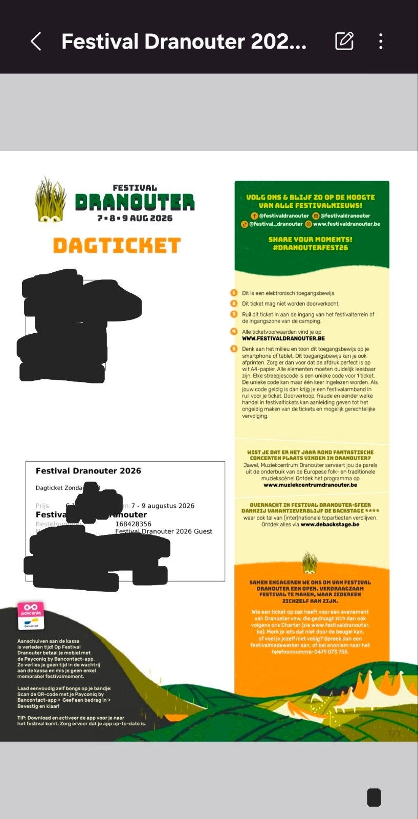 Billet Dranouter dimanche 9 août, billet journalier.
Seuleme, Tickets & Billets, Une personne, Autres, Autres types