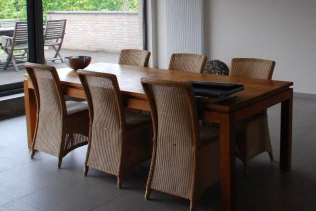Volledig Teak massieve tafel van 1-2,4m, Ophalen of Verzenden, Nieuw, 4 tot 6 stoelen