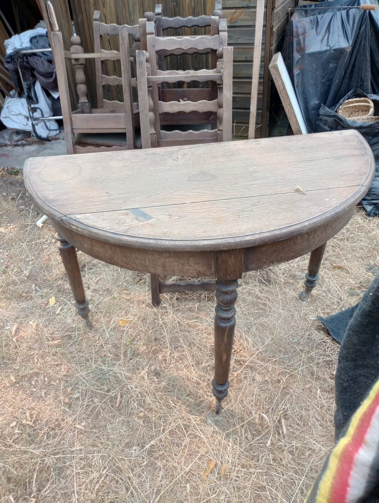Table demi lune et 6 chaises en chêne, Enlèvement