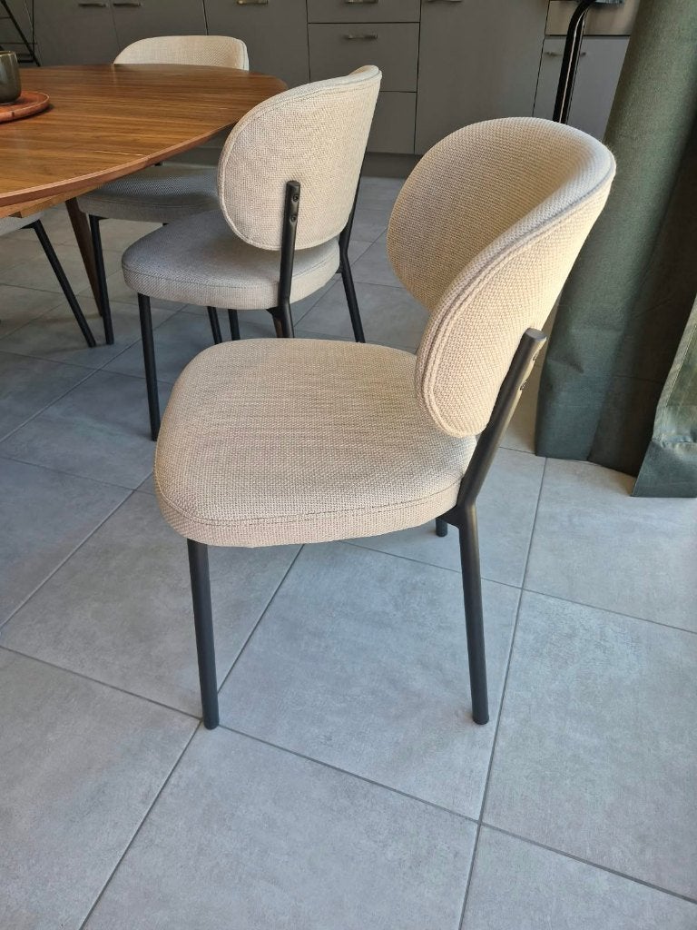 5 Fowler eetkamerstoel zandkleur — €300/set, Huis en Inrichting, Ophalen, Overige kleuren, Zo goed als nieuw, Metaal