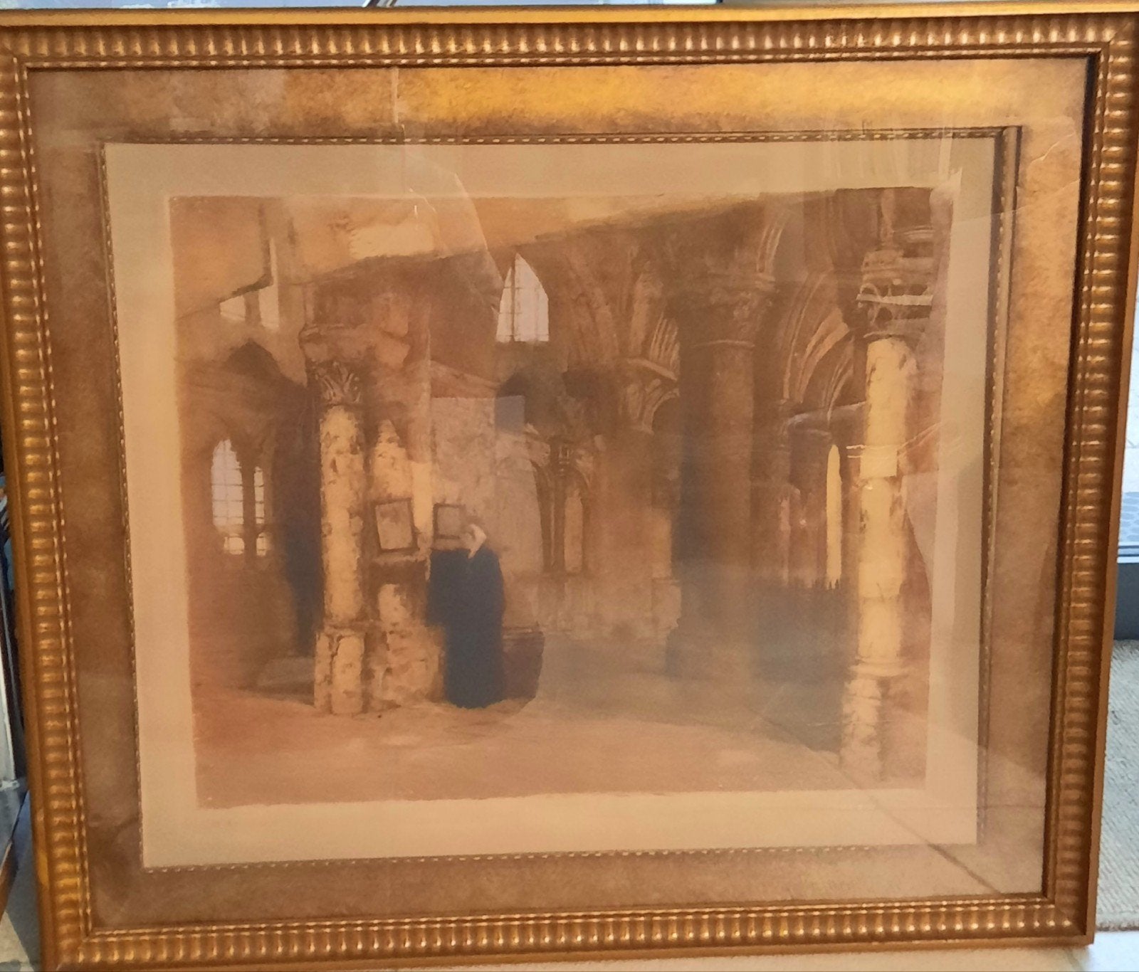 Lithographie « intérieur de l'église » par., Enlèvement ou Envoi, École hollandaise, Sous verre, Autres sujets