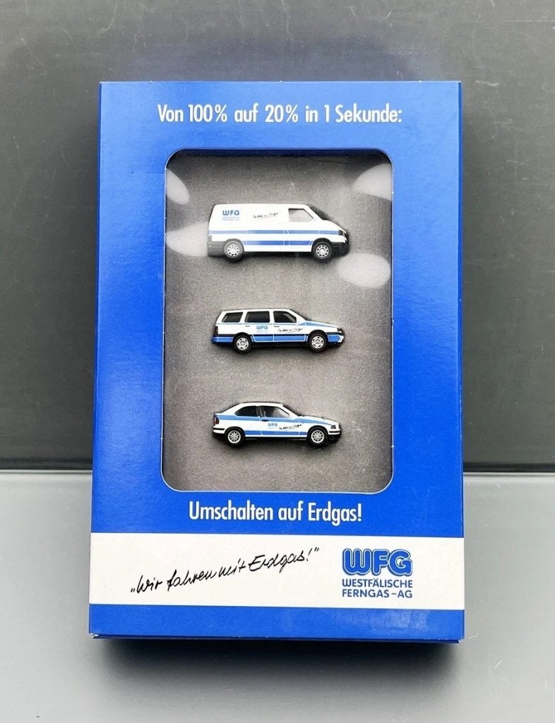 1:87 Wiking set WFG Westfälische Ferngas AG VW T4 Golf  BMW, Enlèvement ou Envoi, Comme neuf, Voiture, Wiking