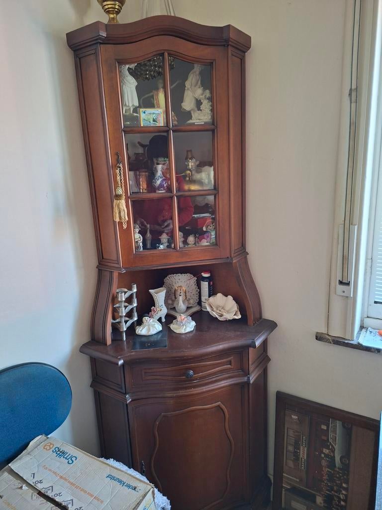 Mooie houten hoekkast met vitrinedeur, Antiek en Kunst, Ophalen