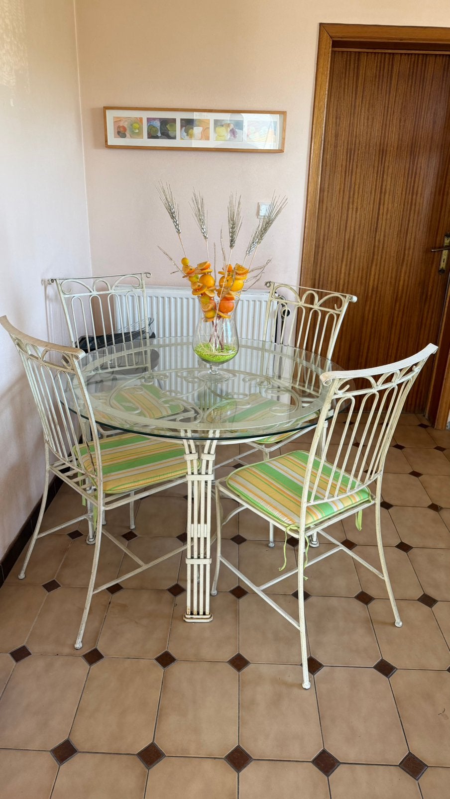 Table + 4 chaises en fer forgé, Chaise, Comme neuf, Autres matériaux, Enlèvement