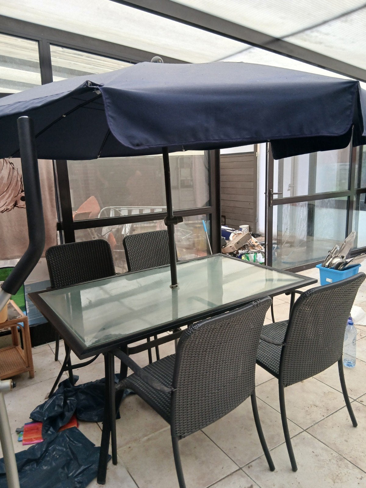 Complete 6-delige Tuinset: Glazen Tafel, 4 Wicker Stoelen &, Enlèvement