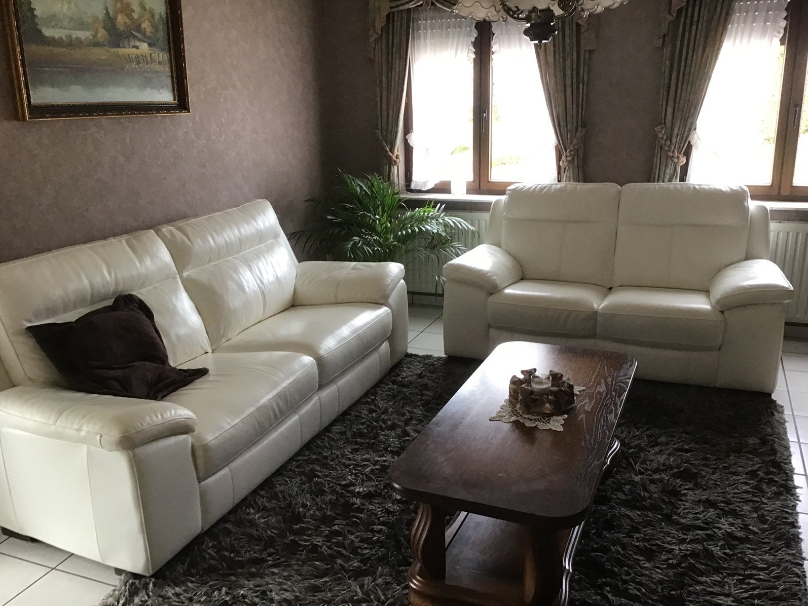 Lederen salon wit, Huis en Inrichting, Ophalen, Zo goed als nieuw