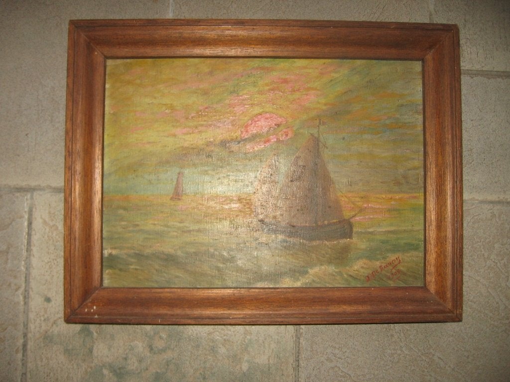oud schilderijtje van j.de bavay uitvoering 1909, Antiek en Kunst, Ophalen, Schilderij
