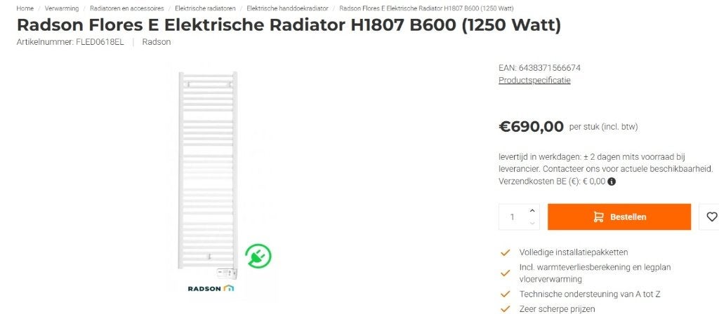 Radson elektrische radiator  (handdoekwarmer), Moins de 60 cm, Enlèvement, 80 cm ou plus, Radiateur