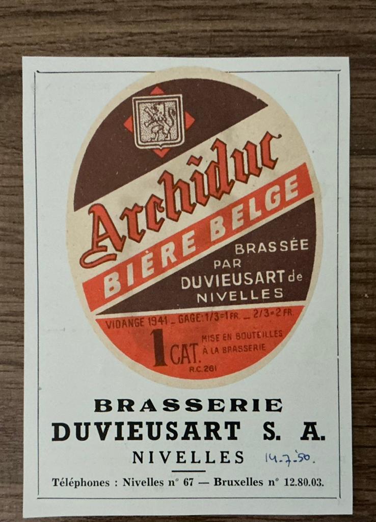 ARCHIDUC/BIÈRE BELGE/Nivelles/étiquette de bière, Collections, Enlèvement ou Envoi, Comme neuf, Autres types, Autres marques
