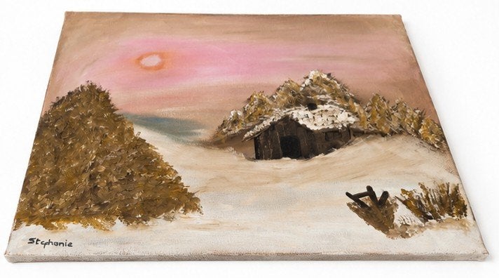 Winterhuisje, Acrylverf, Doek, Ophalen of Verzenden, Klassiek