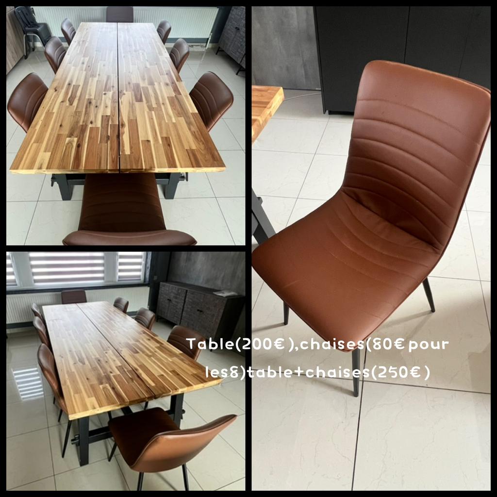 Table en bois +8 chaises en similicuir, Ophalen