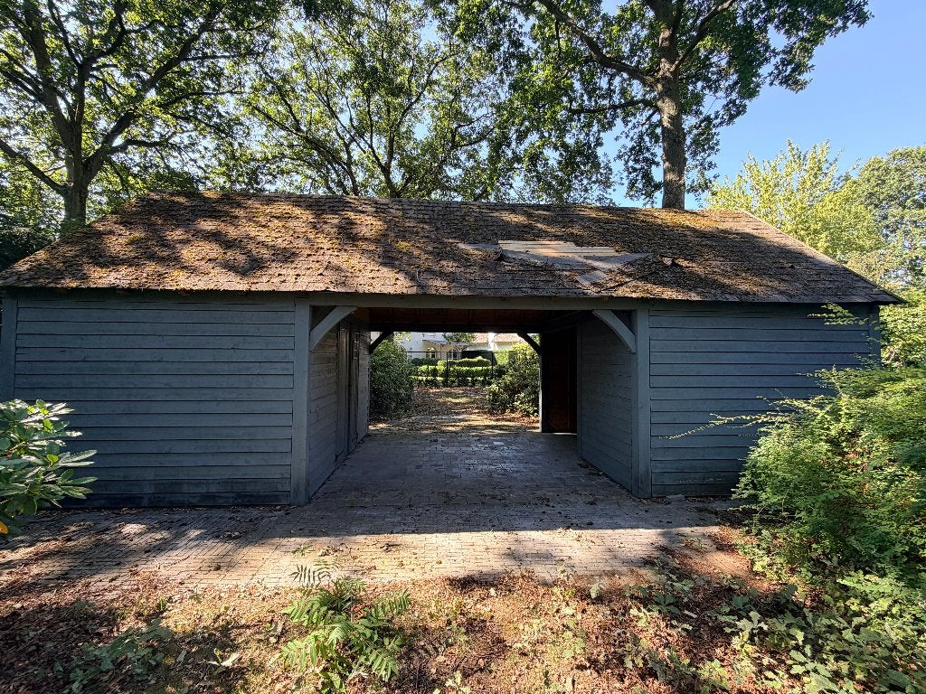 Groot houten tuinhuis met overkapping (Zelf te demonteren), Jardin & Terrasse, Abris de jardin, 200 à 400 cm, Enlèvement, Utilisé
