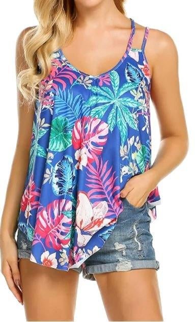 Top T-shirt Tropical bleu sans manches, Kleding | Dames, Verzenden, Nieuw, Blauw, Zonder mouw