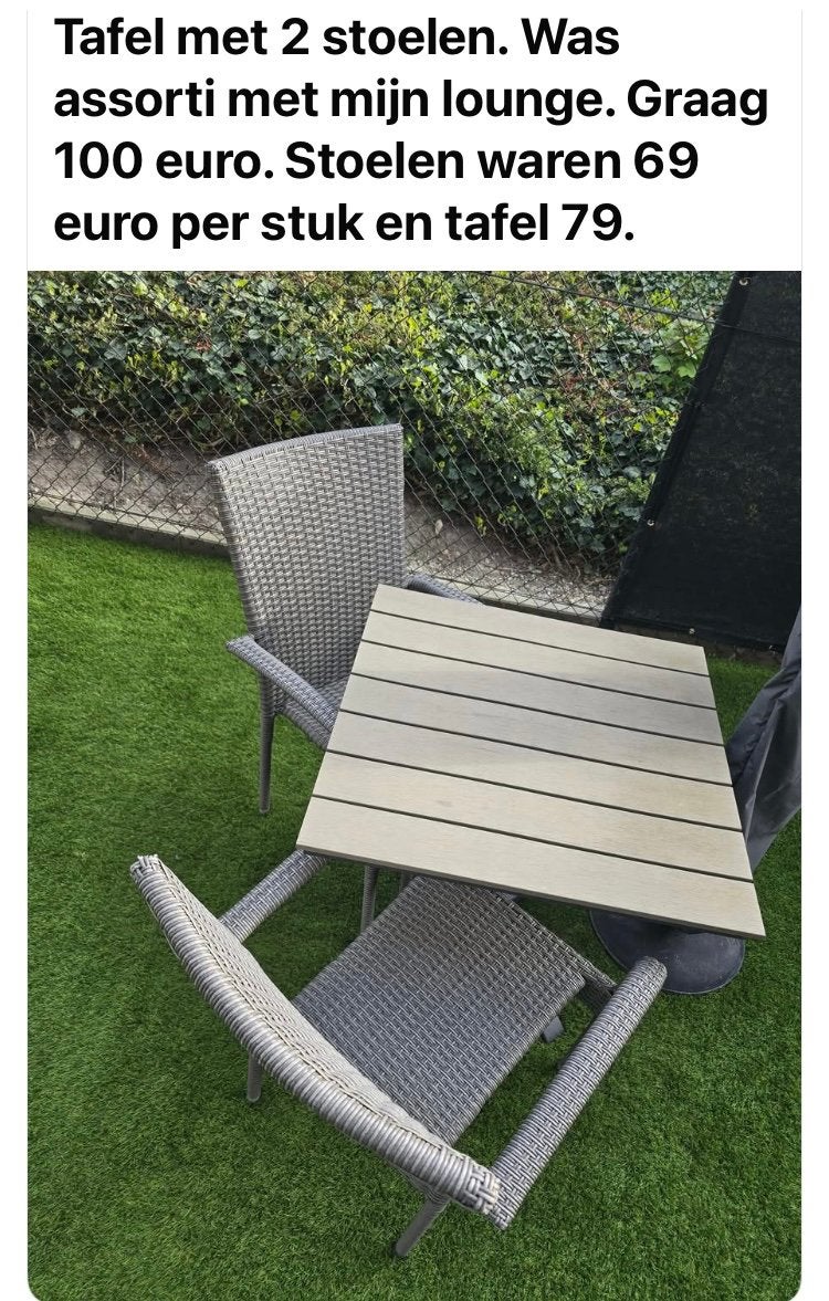 Setje tafel en twee stoelen, Tuin en Terras, Ophalen, Zo goed als nieuw