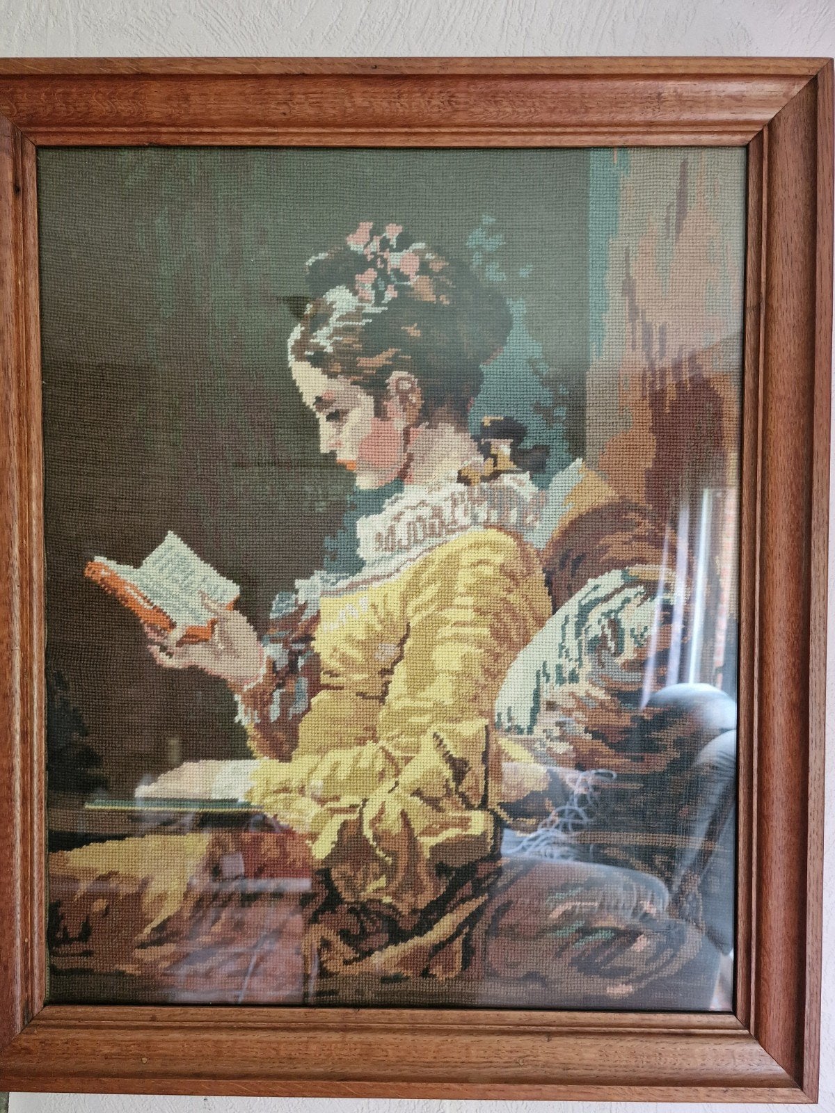 Vintage borduur kunstwerk, Ophalen, Vintage, Ingelijst