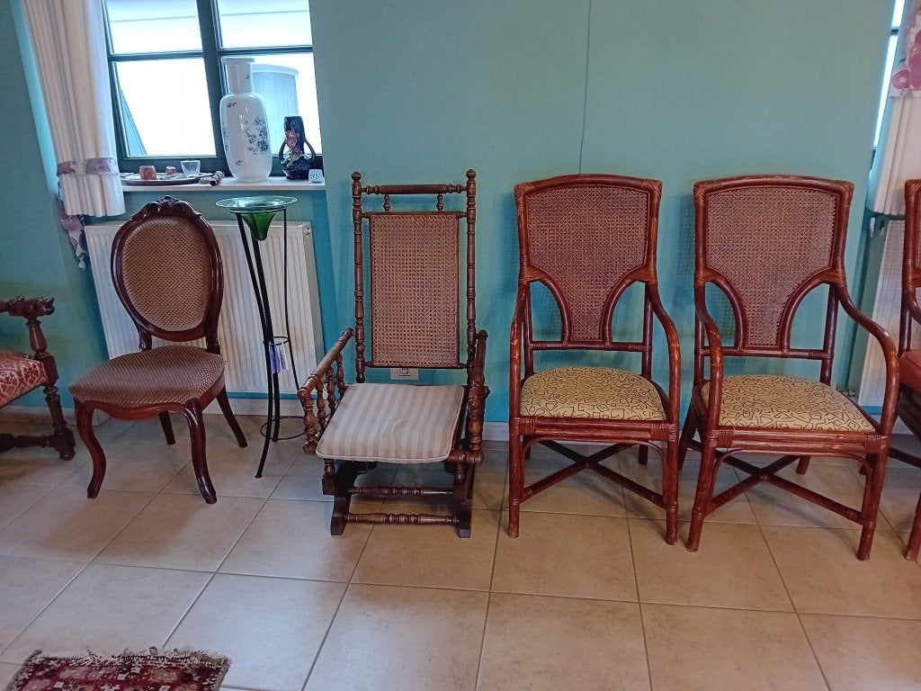 4 chaises de salle à manger en bambou, Maison & Meubles, Osier ou Rotin, Brun, Enlèvement, Utilisé