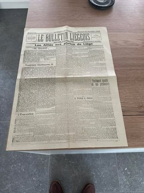 le bulletin Liégeois mercredi 27 novembre 1918, Info@bulllieg.mi, Enlèvement, Livre ou Revue, Autres