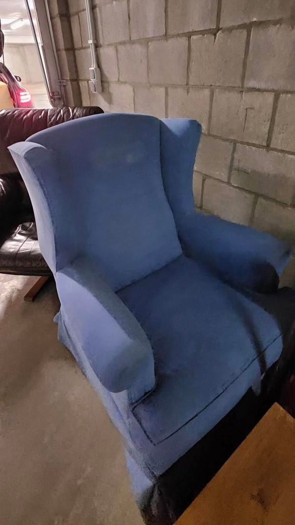 Blauwe fauteuil - eenzit, Ophalen, Gebruikt, Minder dan 75 cm, Stof