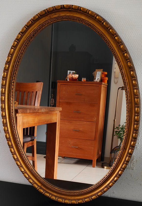 Miroir ovale doré style Louis XVI / Vintage - 76 x57 cm, Antiquités & Art, Enlèvement, Ovale, 50 à 100 cm, Moins de 100 cm