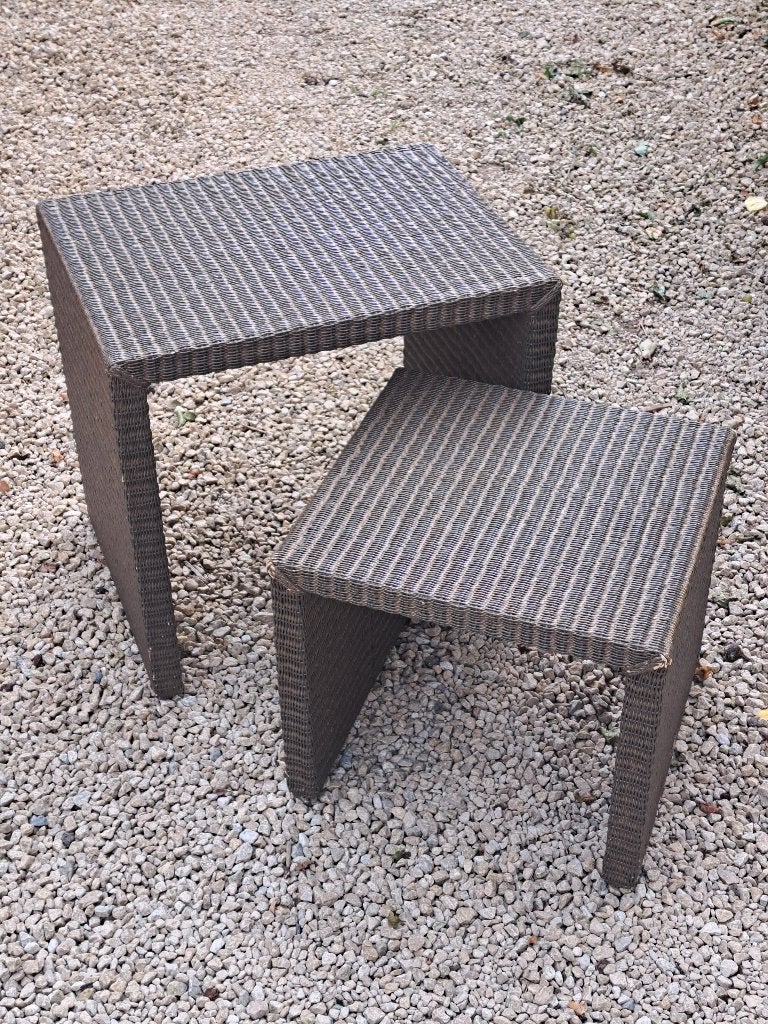 bijzettafeltjes in rotan, Huis en Inrichting, Overige materialen, Minder dan 55 cm, Gebruikt, Vierkant