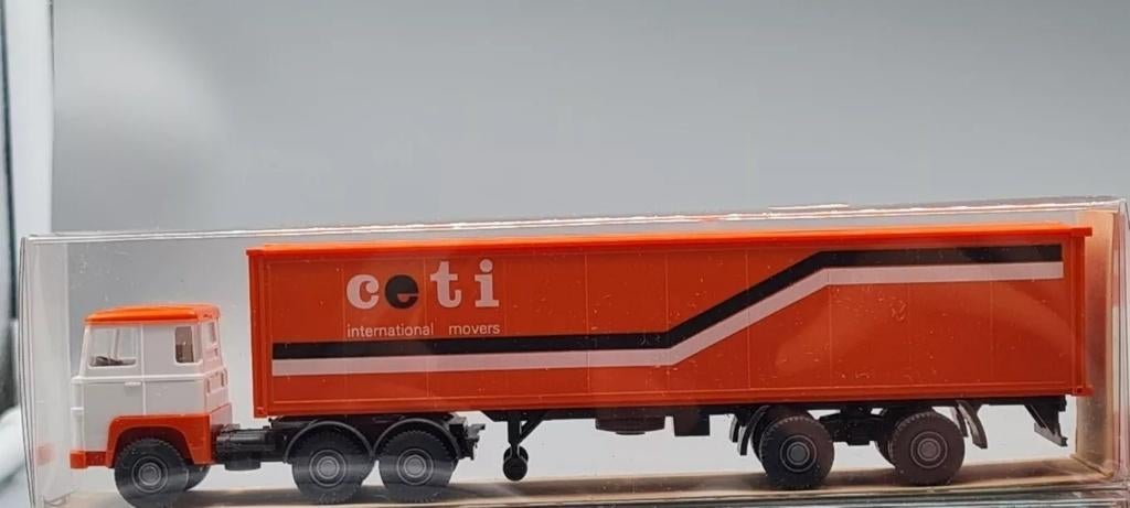 1:87 Wiking 520 Scania 111 1976-82 Ceti Container trailer, Hobby & Loisirs créatifs, Voitures miniatures | 1:87, Comme neuf, Bus ou Camion