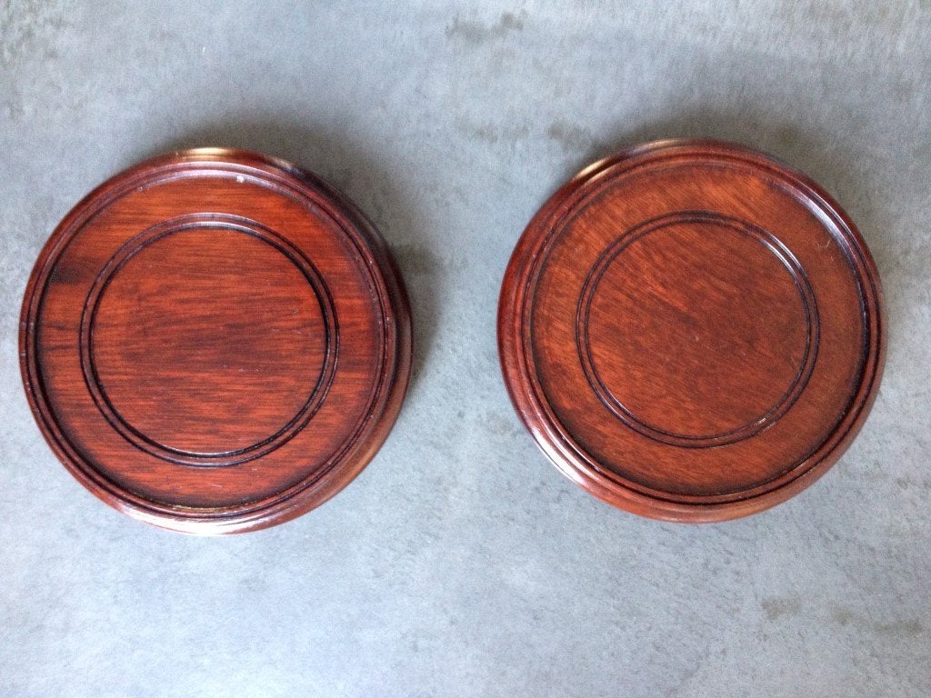 2 dessous de verre en bois pour cloche ou statue, socle, Bois, Enlèvement ou Envoi, Marron, Comme neuf