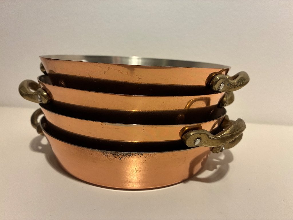 Set van 4 vintage koperen gratinpannen – 15 cm, Huis en Inrichting, Ophalen of Verzenden, Zo goed als nieuw, Koper, Overige typen