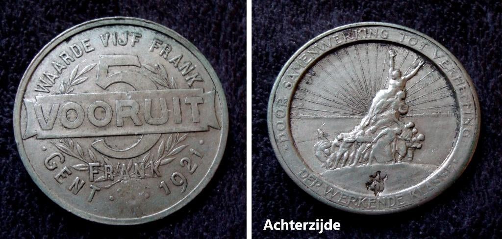 Penning 5 frank samenwerkende maatschappij Vooruit 1921, Verzenden, Overige materialen