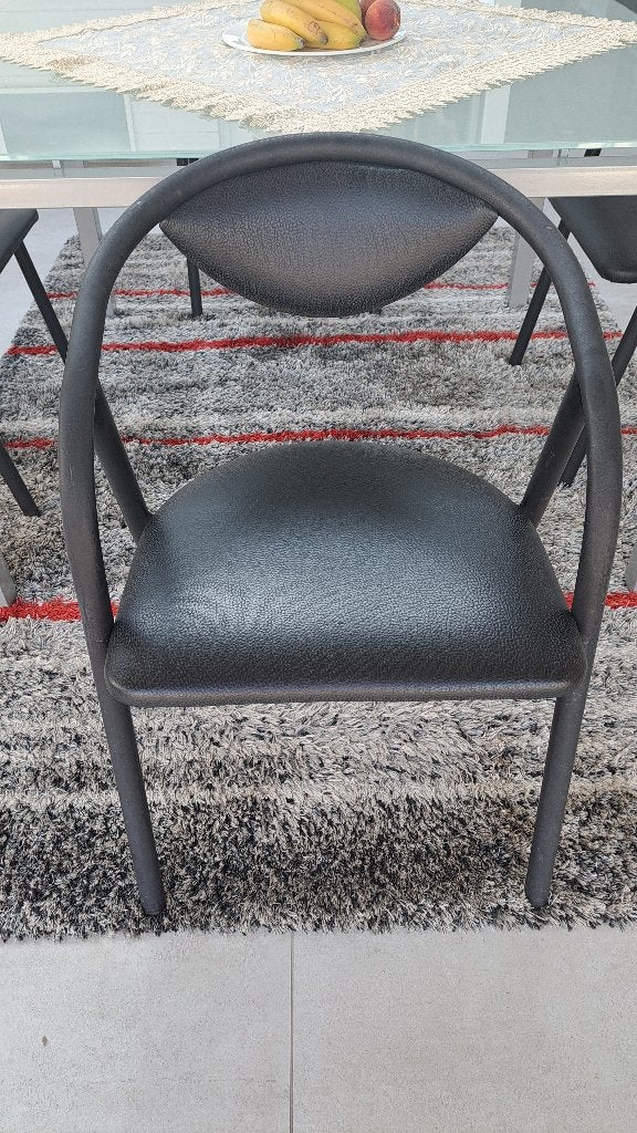 4 zwart lederen stoelen, Huis en Inrichting, Stoelen, Ophalen, Gebruikt, Zwart, Leer